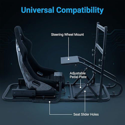 Racing Simulator Cockpit with Monitor Mount and Stronger Fiberglass Back Mesh Fabric Bucket Seat, Racing Wheel Stand Compatible with Fanatec, Thrustmaster, Logitech, Moza Racing Games on PS5, PS4, Xbox and PC - color: Cockpit+Black Seat