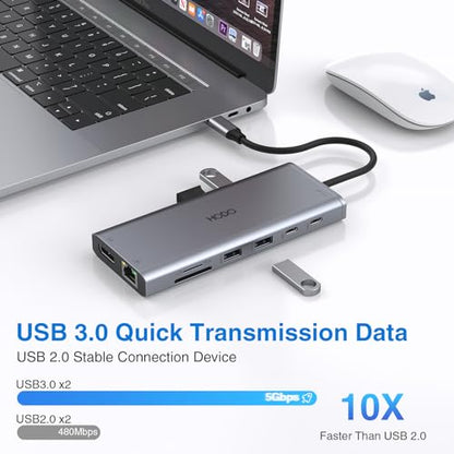 USB C Docking Station Dual Monitor for HP,Laptop Docking Station 3 Monitors | USB C Hub Dock Triple Display to 2 HDMI 4K,DP,Ethernet,6 USB,PD,SD/TF,USB C Adapter 14 in 1 Computer Docking Station for Dell