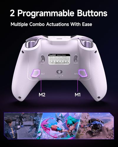 EasySMX D10 PC Controller - Elite Wireless Bluetooth Pro Controller with TMR Joystick, Dual-Mode Triggers & Full Mechanical Buttons, 1000Hz Polling Rate, RGB Lighting for PC/Switch/Android/iOS - color: Purple