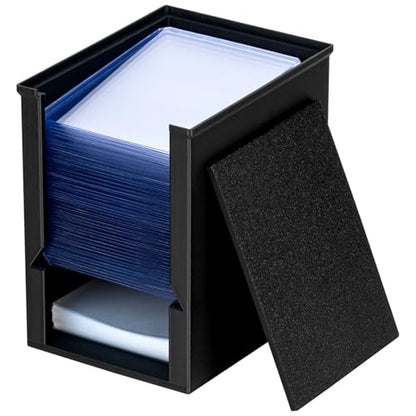 Toploader Dispenser & Penny Sleeve Holder - Dual Compartment Holds 250 Penny Sleeves & up to 50 Top Loaders, Stackable Card Storage Box with Dustproof Lid (Black) - color: Black