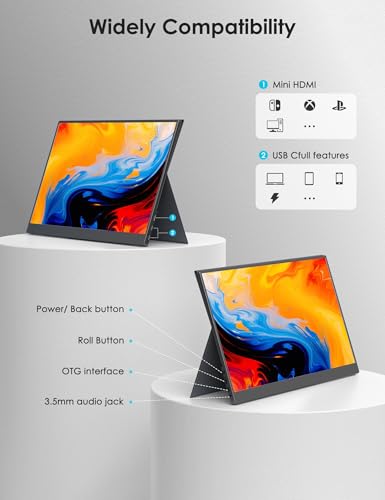 Anyuse 17.3" Portable Monitor, 1080P FHD, 144Hz, IPS HDR Screen, Travel Monitor for PC Mac Phone Xbox PS5 Switch Laptop, Smart Cover & Speakers - size: 17.3"Portable