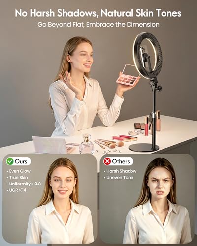 Upgrade 10.5" Ring Light for Desk with Magnetic Phone Holder, 30 Light Modes, Adjustable Zoom Lighting for Computer, Desk Light for Video Calls, Circle Light for Video Recording, Conference, Streaming