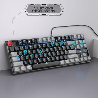 MageGee 75% Mechanical Gaming Keyboard, Red Switch, LED Blue Backlit, 87 Keys Compact TKL Wired Computer Keyboards for Windows Laptop PC Gamer - Black/Grey - color: Black Grey/Red Switch