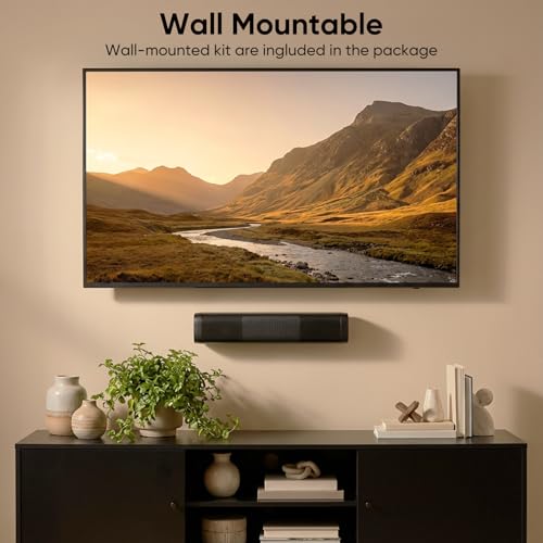 Saiyin 11.7-inch Sound Bar, Small Size & Big Power, Powered by AC Adapter | Soundbar with Bluetooth 5.3/Optical/Auxiliary Inputs, 48W Peak Power, Compact Sound Bar for Smart TV, PC, Gaming - size: 11.7 inches