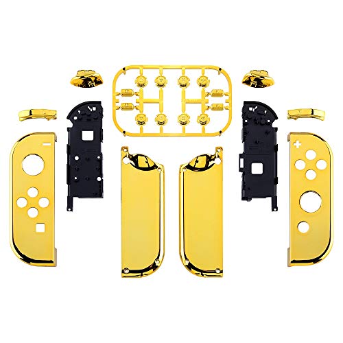 eXtremeRate DIY Replacement Shell Buttons for Nintendo Switch & Switch OLED, Chrome Gold Custom Housing Case with Full Set Button for Joycon Handheld Controller - Console Shell NOT Included - color: Chrome Gold