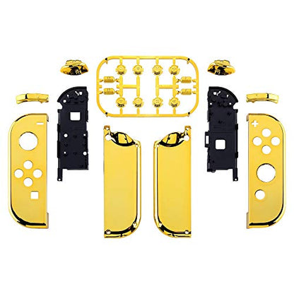 eXtremeRate DIY Replacement Shell Buttons for Nintendo Switch & Switch OLED, Chrome Gold Custom Housing Case with Full Set Button for Joycon Handheld Controller - Console Shell NOT Included - color: Chrome Gold