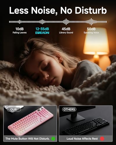 EWEADN V102 Wired Keyboard, 98 Keys Creamy Gaming Keyboard with Number Pad, Display Screen & Media Knob RGB Silent Wired Cute Computer Keyboard for Laptop PC Gamer - Gradient Pink - color: Gradient Pink