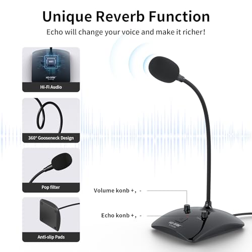USB Gooseneck Conference Microphone, Flexible 360° Omnidirectional Desktop Mic with Noise-Canceling, Mute Button & Volume Control, Plug & Play for Meeting, Streaming, Podcast, PC/Mac/Laptop