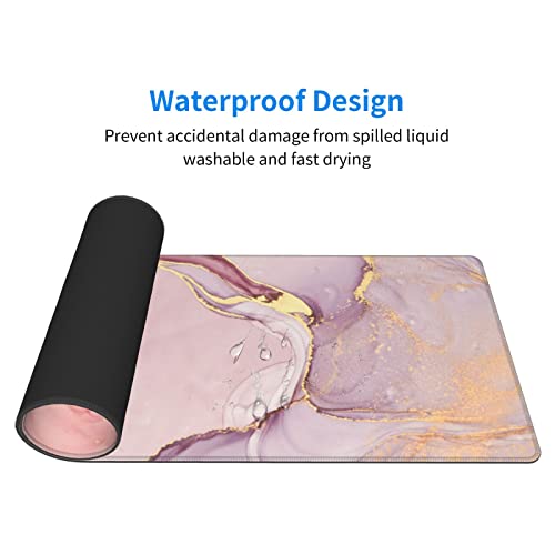 Rose Gold Marble Mouse Pad Abstract Pink Desk Mat 31.5x11.8 Inch Marbled Texture Non-Slip Rubber Base Large Rose Gold Mousepad Stitched Edges Keyboard Mouse Mat Desk Pad for Office Home Game - color: Rose Gold Marble