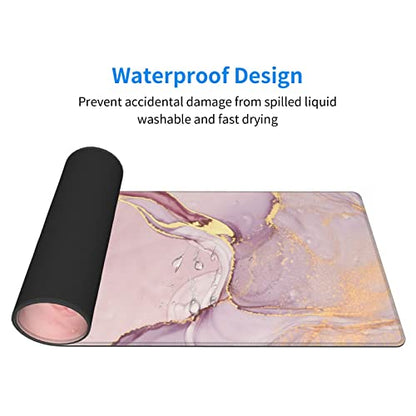Rose Gold Marble Mouse Pad Abstract Pink Desk Mat 31.5x11.8 Inch Marbled Texture Non-Slip Rubber Base Large Rose Gold Mousepad Stitched Edges Keyboard Mouse Mat Desk Pad for Office Home Game - color: Rose Gold Marble