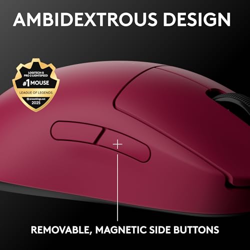 Logitech G PRO 2 Lightspeed Ambidextrous Wireless Gaming Mouse - Magenta | Symmetrical design, <4 customizable magnetic side buttons, USB-C charging, PowerPlay Wireless Charging Supported, For PC/Mac - color: Magenta