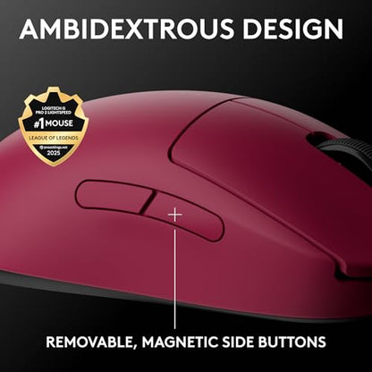 Logitech G PRO 2 Lightspeed Ambidextrous Wireless Gaming Mouse - Magenta | Symmetrical design, <4 customizable magnetic side buttons, USB-C charging, PowerPlay Wireless Charging Supported, For PC/Mac - color: Magenta