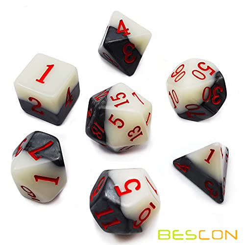 Bescon Two-Tone Glowing Polyhedral Dice 7pcs Set Green Dawn, Luminous RPG Dice Set d4 d6 d8 d10 d12 d20 d%, Brick Box Packaging - color: Green Dawn