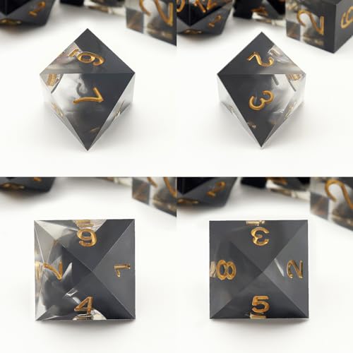 Haxtec Sharp Edge DND Dice Set, Black Swirls Resin Polyhedral RPG Dice | Dark Soul D&D for Role Playing Games, Compatible with Dungeons and Dragons, Handmade 7-Die with Metal Case, TTRPG Gifts - color: Black