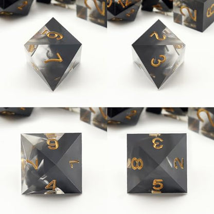 Haxtec Sharp Edge DND Dice Set, Black Swirls Resin Polyhedral RPG Dice | Dark Soul D&D for Role Playing Games, Compatible with Dungeons and Dragons, Handmade 7-Die with Metal Case, TTRPG Gifts - color: Black