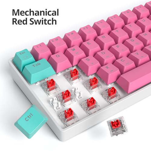 65 Percent Gaming Keyboard Mechanical with Linear Red Switch, 65% Wired Ultra-Compact Mini Pink Keyboard LED with PBT Keycaps for Ps4/Ps5/Xbox(68 Miami) - color: 68 Miami/Red Swicth