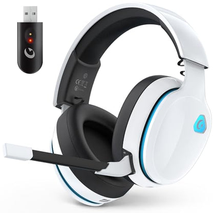 AOC 2.4GHz Wireless Gaming Headset for PS5, PS4 Fortnite & Call of Duty/FPS Gamers, PC, Switch, Bluetooth 6.0 Gaming Headphones with Noise Canceling Mic, 7.1 Virtual Surround, 45Hr Battery -White - color: White