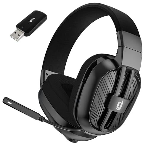 Jeecoo 2.4GHz Wireless Gaming Headset with Microphone for PC PS5 PS4, Bluetooth 5.3 Gaming Headphones with Noise Canceling Mic for Laptop, Mobile, Mac, Stereo Sound, 50+Hr Battery, Low Latency - color: Black