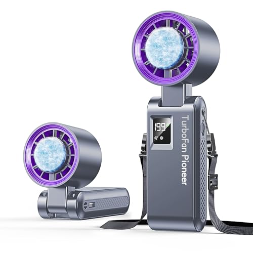 Portable Handheld Fan with Ice Cooling, 7.5m/s High Speed Turbo Fan, 150° Foldable 4-in-1 Personal Neck Fan, 199 Speed Stepless Control, USB-C Rechargeable for Travel, Makeup, Hiking,Grey - color: Roller Grey