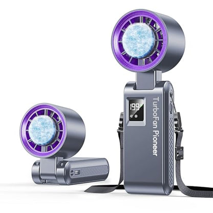 Portable Handheld Fan with Ice Cooling, 7.5m/s High Speed Turbo Fan, 150° Foldable 4-in-1 Personal Neck Fan, 199 Speed Stepless Control, USB-C Rechargeable for Travel, Makeup, Hiking,Grey - color: Roller Grey