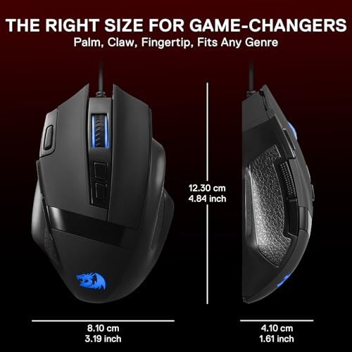 Redragon M619 Wired RGB Optical Gaming Mouse 12800 DPI Remapping Keys | Stable Lag-Free Connection, Smooth Precise Tracking, Programmable Button, Ergonomic Grip Body Comfort