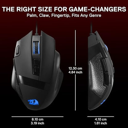 Redragon M619 Wired RGB Optical Gaming Mouse 12800 DPI Remapping Keys | Stable Lag-Free Connection, Smooth Precise Tracking, Programmable Button, Ergonomic Grip Body Comfort
