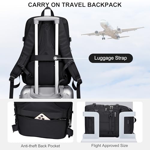 PIJUSHI Casual Travel Backpack for Women with 16" Padded Laptop Compartment | Carry On Luggage with USB Charging Port, 1680D Water-Resistant Nylon, Airline Approved, For Daily, Hiking - color: Black