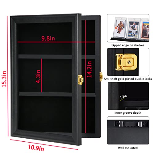 Verani Baseball Card Display Case - Sports Card Display Frame - Holds Sport Cards with UV Protection Clear View Lockable Wall Cabinet for Football Basketball Hockey Trading Card Black - size: Small-Vertical-Black