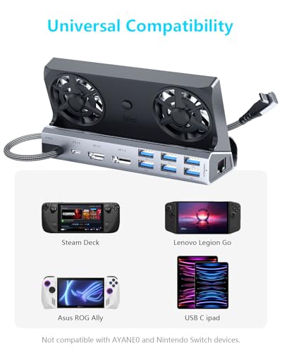 14-in-1 Dual Fan Steam Deck Dock Suitable Valve Steam Deck & OLED/Asus ROG Ally & X/Lenovo Legion Go & S & 2 / MSI Claw, Docking Station, Accessories - color: 14-in-1, supports three screens