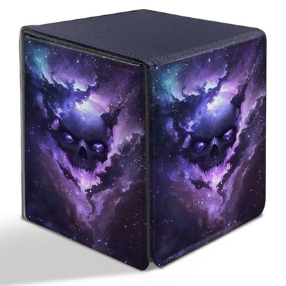 BVDIKMI Card Deck Box for MTG, Card Storage Box Fits 100+ Single Sleeved Cards, PU Leather Strong Magnet Card Deck Case Holder for Magic Commander TCG CCG, Galaxy Skull - color: Galaxy Skull