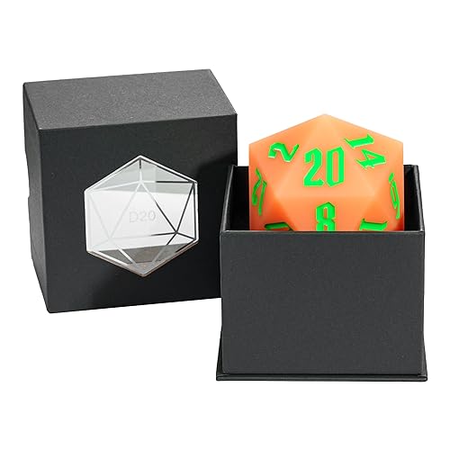 55mm Silicone D20 DND Dice, Large D20 Single 20 Sided Dice | Glow-in-the-Dark D20 Giant Dice with Gift Box for Dungeons and Dragons RPG Bar Pub Club Party Games (Orange Red/Green) - color: Orangered/Green