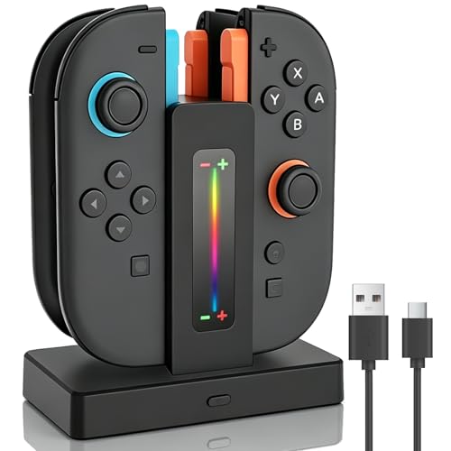 Switch 2 Controller Charger Dock for Joycon 2 Charging, Controller Charging Dock for Nintendo Switch 2 Joycon, 4 in 1 Joycon2 Charger Dock Fast Charging Station Stand with Charger Cable & Indicator
