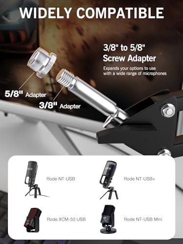 SUNMON Rode NT-USB Mic Boom Arm - Mic Arm for RODE NT-USB/NT-USB+/NT-USB Mini and Most Microphone, Adjustable Boom Scissor Arm Stand with 3/8" to 5/8" Adapter by SUNMON