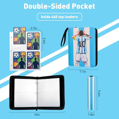 Soccer Card Binder 440 Pockets, Sports Trading Card Binder Waterproof, 4 Pocket Top Loader Removable Sleeves,3 Ring Card Holder Card Collectors Album Compatible with Football, Game and TCG Cards