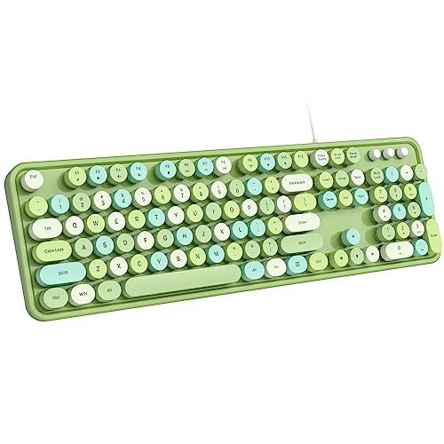 Dilter Wired Keyboard, 104 Keys Full-Sized Typewriter Keyboards, USB Plug Play Office Keyboard with Number Pad, Caps Indicators, Foldable Stands for Windows, PC, Laptop, Desktop (Green Colorful) - color: Green Colorful