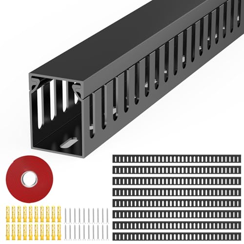 Open Slot Wiring Raceway Cable Duct, 123in Cable Management Channel Cord Track,Desk Wire Channel, Under Desk Cable Management to Hide Cables, Wires for Computers (Black, 1.18" Hx1.57"W, 15.4''L(8 Pc)) - color: Black, size: 1.18" Hx1.57"W, 15.4''L(8 Pc)
