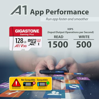 【for Switch 1 Only】 GIGASTONE Micro SD Card 128GB 5-Pack, Gaming Plus, MicroSDXC Memory Card for Nintendo-Switch 1, UHS-I U3 A1 Class 10, up to 100MB/s, with MicroSD to SD Adapter - color: 128GB Gaming Plus 5-Pack
