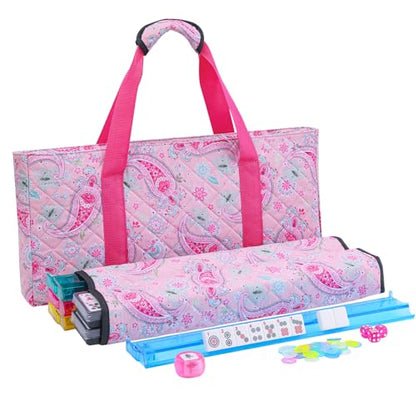TIASUSAN American Mahjong Tile Set, 166 White Tiles, Pink Printed Bag with Entire Accessories, 4 All-in-One Rack/Pushers, Mahjong Tiles Set - color: Pink