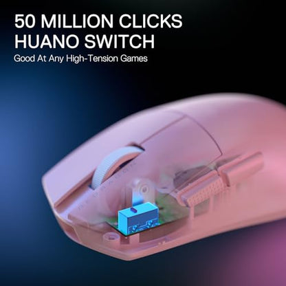 Redragon M916 PRO 3-Mode Wireless Gaming Mouse, 55G Ultra-Light 26K DPI Mouse w/Ergonomic Natural Grip Build, Full Programmable Buttons, Software Supports DIY Keybinds & DPI (1K Hz, Pink) - color: Pink, style: 1K Hz