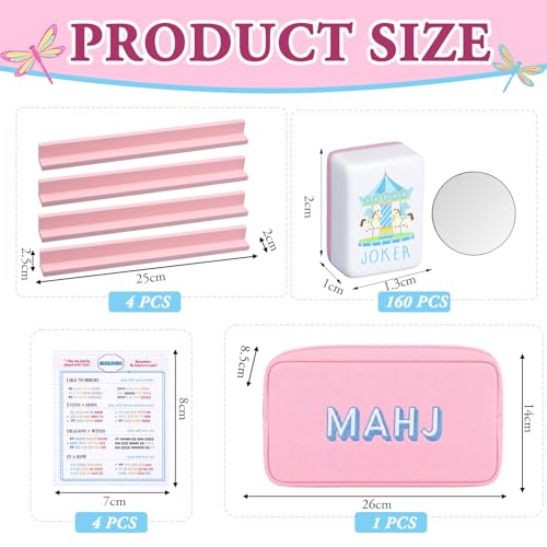 Soulchen Mini American Mahjong Tile Set Include 160 0.8 Inch Mahjong Tiles 2 Dice 4 Wooden Rulers 1 Accessory Bag 4 Beginner Rule Cards (Butterfly & Floral) - style: Butterfly & Floral