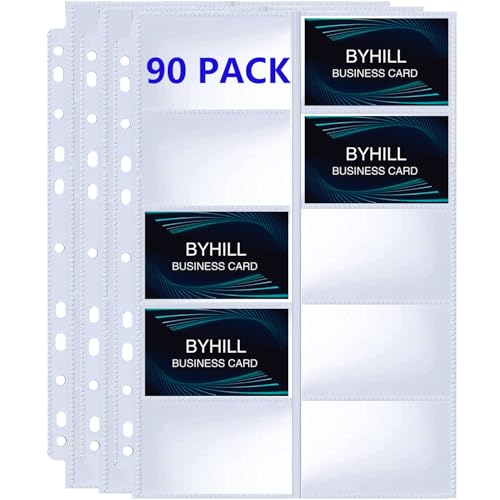 BYSTER 90 Pack 1800 Pockets Business Card Sleeves Binder Sheets, Ultra-Clear Business Card Pages for 2/3/4 Ring Binder, Double Sided 10 Pocket Credit Card Pages - color: 90 Pack Sleeves