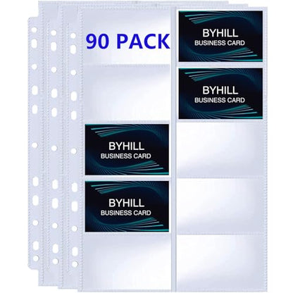 BYSTER 90 Pack 1800 Pockets Business Card Sleeves Binder Sheets, Ultra-Clear Business Card Pages for 2/3/4 Ring Binder, Double Sided 10 Pocket Credit Card Pages - color: 90 Pack Sleeves