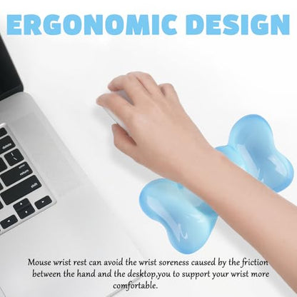 Gel Wrist Rest for Keyboard and Mouse Transparent Blue Bow Elbow Pad Cushion Ergonomic Cute Clear Cool Heart Mouse Wrist Pad Silicone Non-Slip Support for Computer Gaming Home Office Women Hand Pillow - color: Bow Blue