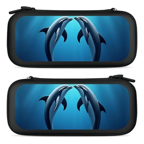 Protective Carrying Case Compatible with Switch, Travel Game Console Holder Bag with 15 Game Cartridges, Ocean Sea Animal Lover Dolphin Hard Shell Pouch - color: Color(99)
