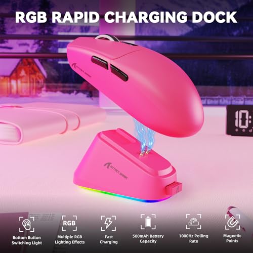 MAMBASNAKE ATTACK SHARK G3PRO Wireless Gaming Mouse,Tri-Mode, Bluetooth/2.4G/USB, 59g Ultra Lightweight,25K DPI,100M Clicks Switches,RGB Magnetic Charging Dock,PAW3311 Sensor,BK52820 Chip-Red - color: Red
