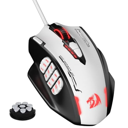 Redragon M908 Wired RGB MMO Gaming Mouse 24000 DPI Remapping Keys | Stable Lag-Free Connection, Redefine Keybinding Macro, Vibing Backlight, Ergonomic Grip Body Comfort - color: Black & White, style: Wired M908