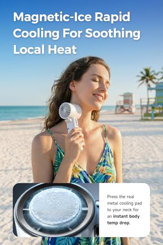 Portable Handheld Fan with Cooling Plate, Personal Fan with Retractable USB-C Cable, 6000mAh Rechargeable, Powerful 100-Speed Wind, LED Display,135° Adjustable-Cooling on Table/Neck/Travel/Camping - color: White
