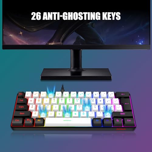 RedThunder 60% Gaming Keyboard and Mouse Combo, Ultra-Compact 61-Key RGB Backlit Mini Keyboard, Lightweight 7200 DPI Honeycomb Optical Mouse, RGB Wired Gaming Set for PC PS5 Xbox Gamer(White-Black) - style: 01 White-Black Wired Combo