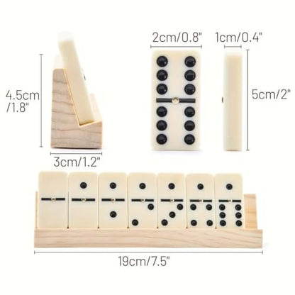 Dominos Set for Adults Double 6 Dominoes Set Domino Game with 4 Wooden Racks and Carrying Case 28 Tiles Classic Family Board Games Portable Travel Game