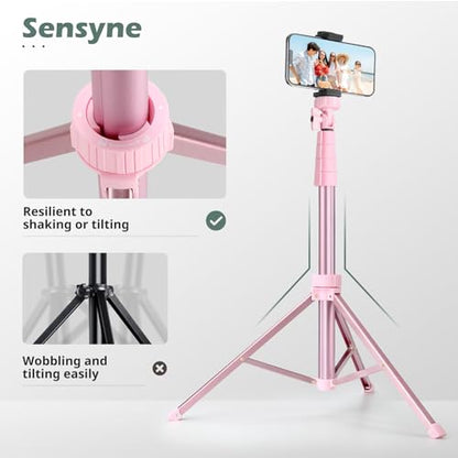 SENSYNE 88" Phone Tripod & Selfie Stick, Extendable Cell Phone Tripod Stand with Wireless Remote and Phone Holder, Pink - color: Pink, size: 88-inch